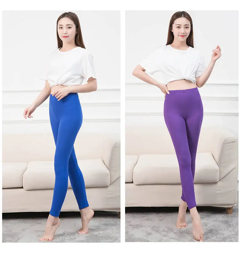 INDJXND Neon Stretch Leggings White High Waist Women Push Up High Waist Female Skinny Pencil Pants Candy Color Summer Leggings leggings