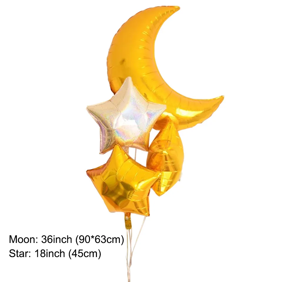 4 шт. 36 дюймов 18 дюймов Луна Звезда лазерные воздушные шары на день рождения вечерние декоративные гелиевые шарики свадебный фестиваль балон вечерние принадлежности - Цвет: Золотой