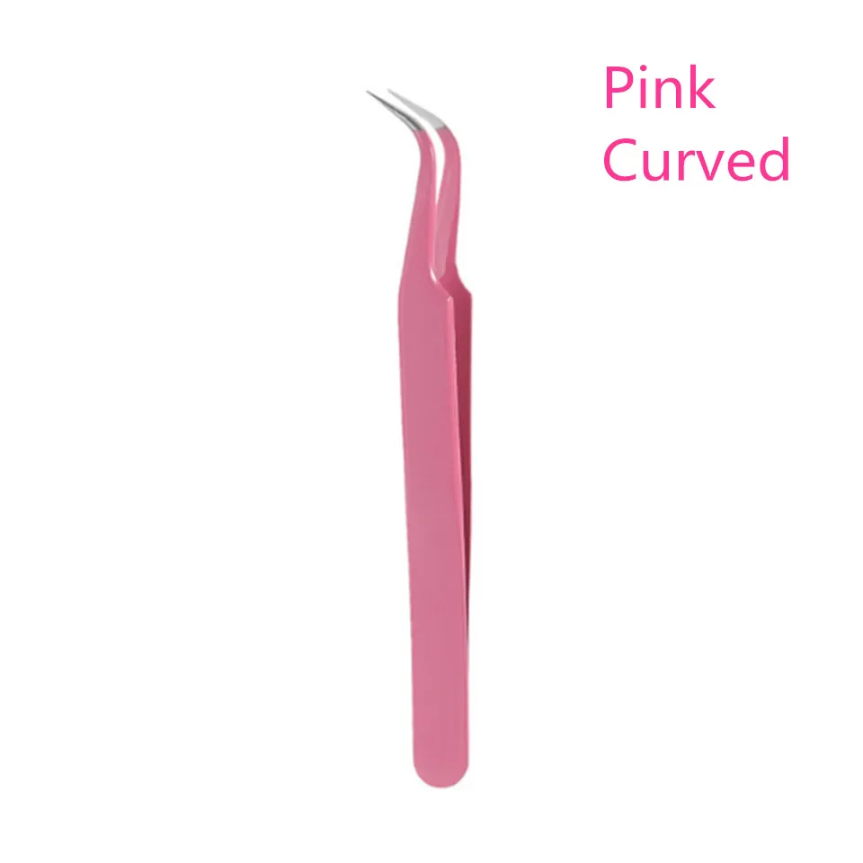 NEWCOME нержавеющая сталь антистатические ресницы изогнутые прямые пинцеты для бровей Профессиональные пинцеты инструменты для макияжа - Цвет: 1PC Pink Curved