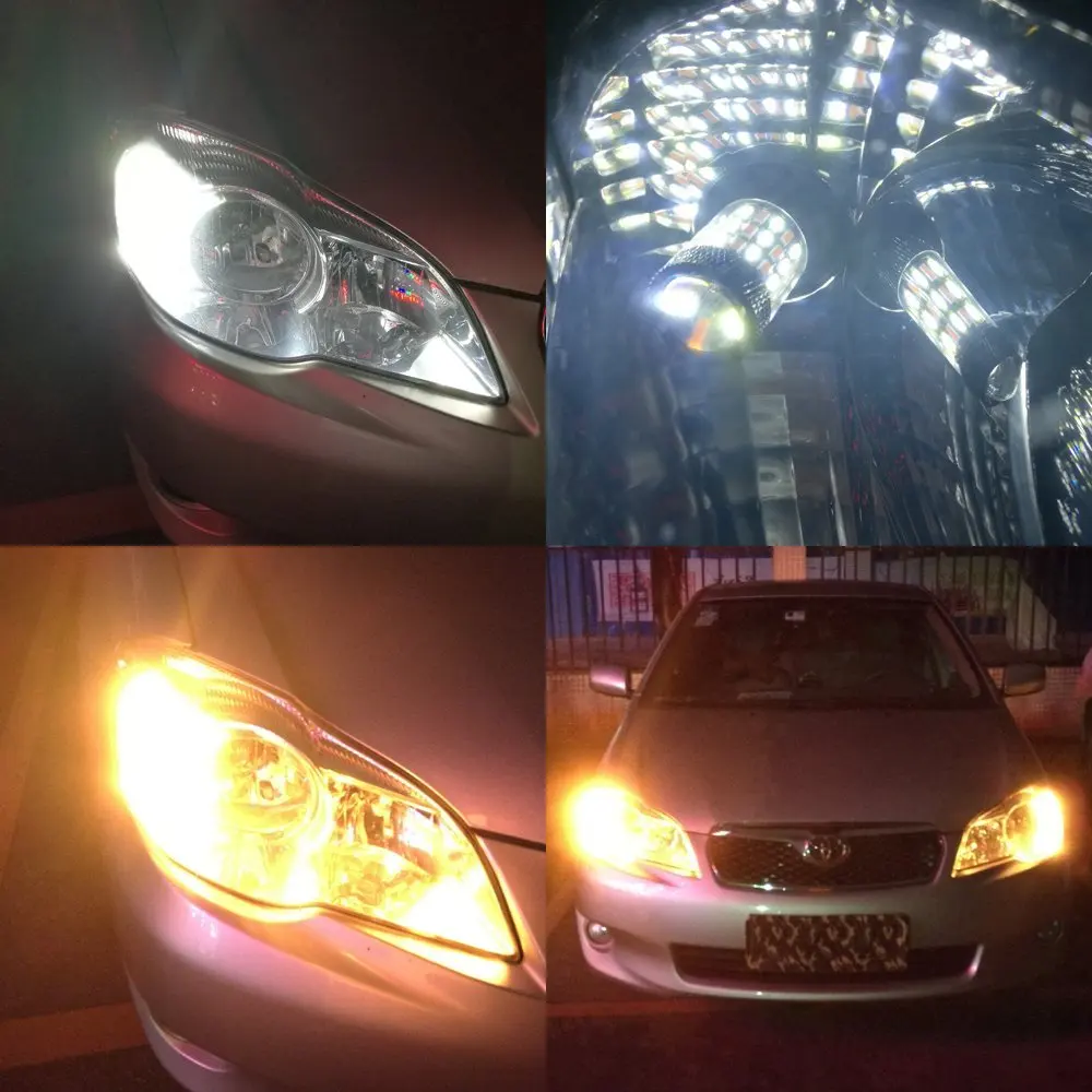 Dual Color WhiteAmber BAU15S BA15S 1156 Canbus Free Error DRL 4014 60 SMD 3156 7440 Turn Signal Reverse Lights 12V3
