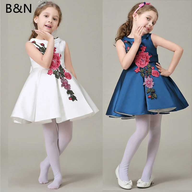 

B&N Embroidery Sleeveless Floral Dresses Cute Girl Party Dress Summer Princess Children Dress Boutique Infant Dresses