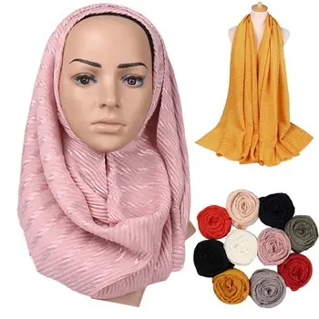 

200x90cm Big Size Cotton Wrinkled Women Hijabs Long Shawl Solid Color Scarves Plain Color Headscarf Wrap Fashion Lady Pashmina