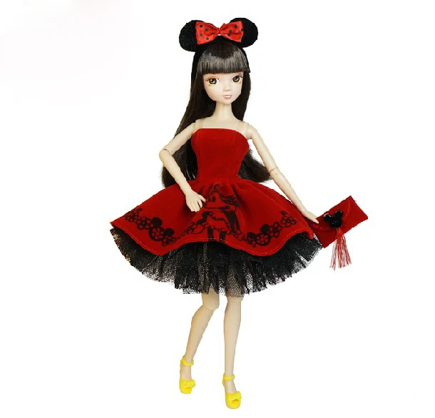 

Legal Copy Genuine Original Package Mickey Mouse Printed Sculpt Style Kurhn Doll with Red Dress Gown Bag for Barbie Doll