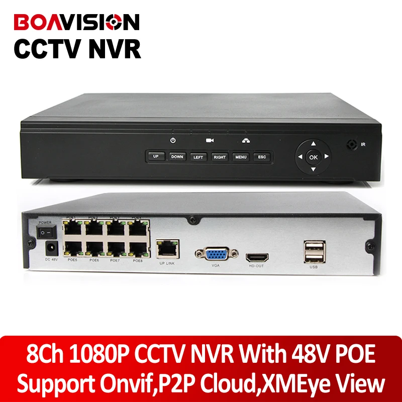 Hot 48V Real POE 1080P 8CH NVR Recorder IP Onvif Network Video Recorder 2MP FULL HD 1080P POE IP Camera PoE 48V 802.3af ONVIF