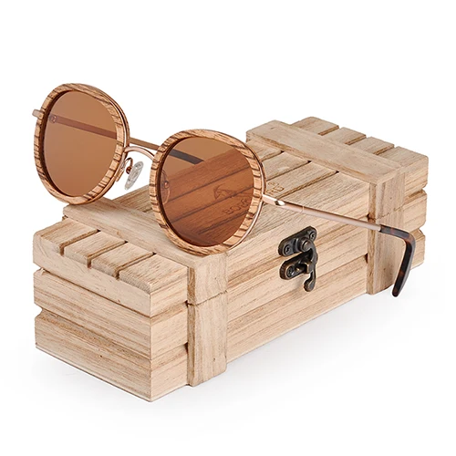 BOBO BIRD Овальные Солнцезащитные очки для женщин поляризационные деревянные солнцезащитные очки в деревянной подарочной коробке металлические дужки gafas uv400 mujer W-AG027 - Цвет линз: AG027Brown