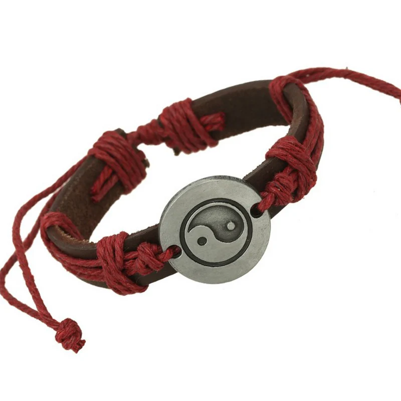 Charms Unisex Leather Bracelet Shellhard Punk Handmade Braided Wristband Yin Yang Bracelets & Bangles For Women Men Jewellery