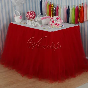 

Red 100cm x 80cm Tulle Tutu Table Skirt Custom Wonderland Tulle Table Skirting Wedding Birthday Baby Shower Party Decoration