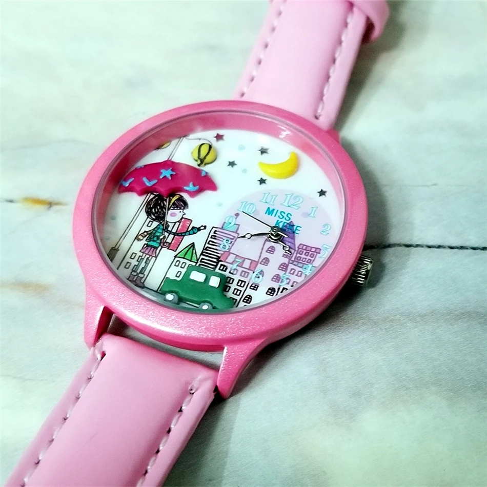 MISS KEKE cute clay 3D mini world City Young Pretty girl детские часы женские кожаные Наручные 103|wristwatch