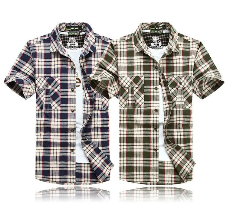 3XL 4XL 5XL 2015 Summer Plaid Men Cotton Short Sleeve Dress Shirts Camisa Hombre Patchwork Blouse Vestido Men Clothes Casual (3)