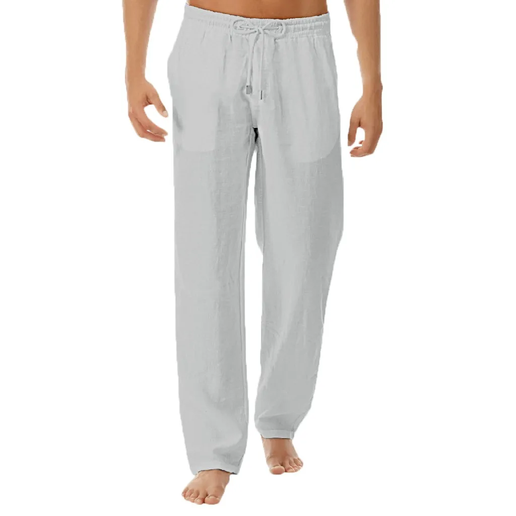 Мужские брюки средней длины для отдыха, мужские летние Новые Стильные Простые и модные брюки из чистого хлопка и льна, прямые длинные брюки# G20 - Цвет: Gray
