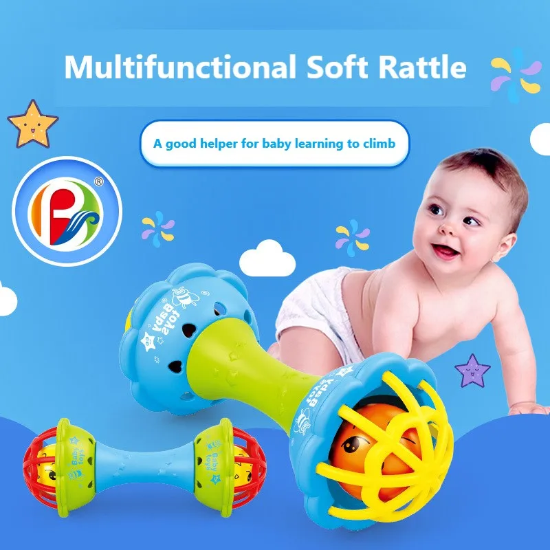Baby Rattles Soft Rubber Dumbbell Ball Ring Pacify Tooth Rubber Ring Early Teach Wisdom Hand Grab Ball Infant Baby Toys