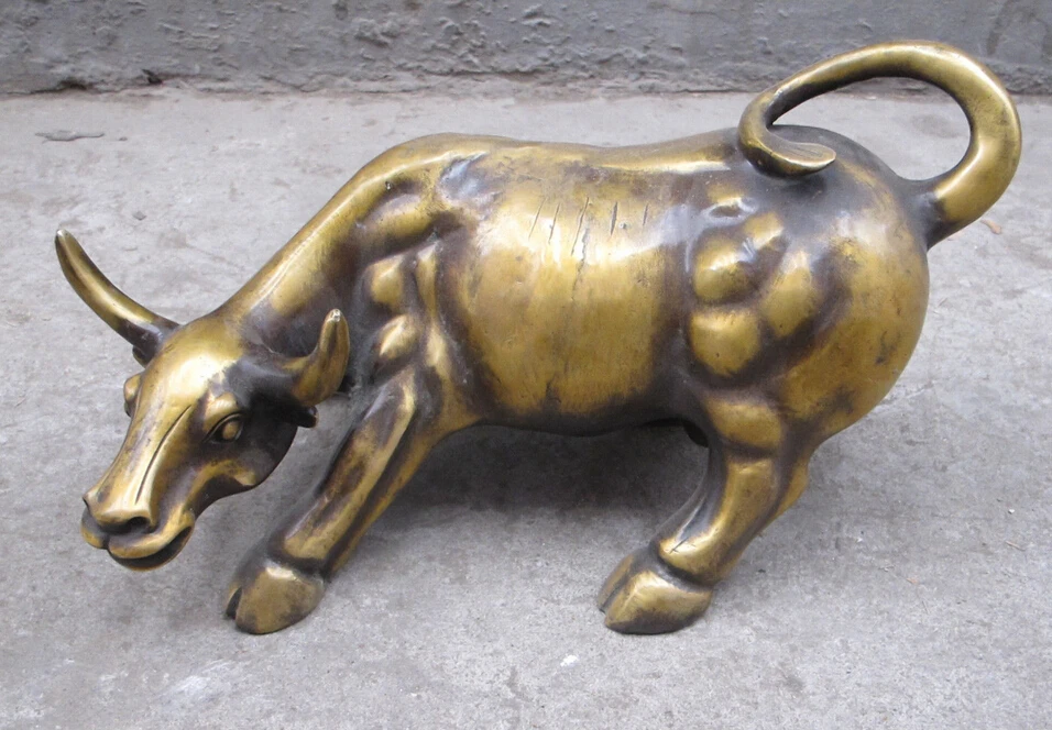 

004828 16"Chinese China Bronze gilt sculpture Great horned bull muscle - OX Statue