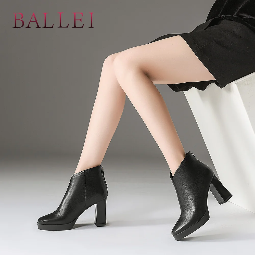 

Luxury Woman Ankle Boot High Quality Genuine Leather Retro Square Heel Square Toe Shoes Solid Elegant Sexy Lady Boot B173