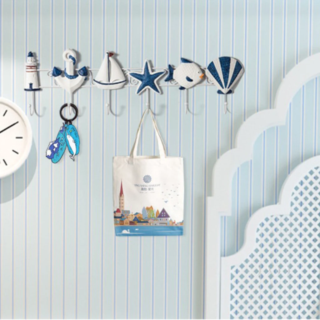 Nautical Coat Hat Clothes Towel Wall Hooks Hangers Decoration Wall Mounted Key Hook 6-Hook