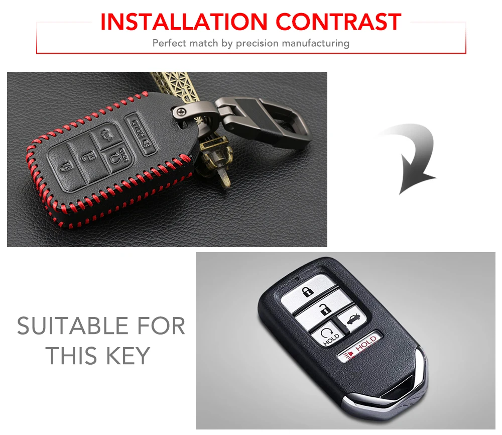 Genuine Leather 5 Buttons Car Keyless Smart Key Fob Case Cover for Honda Civic Accord Pilot CRV 2015 key case key case cover car key shell