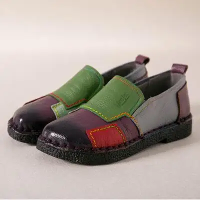 Модная женская обувь; лоферы из натуральной кожи; женская разноцветная повседневная обувь; мягкая удобная обувь ручной работы; женская обувь на плоской подошве - Цвет: Фиолетовый