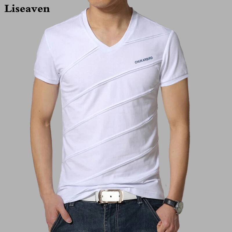 

Liseaven tshirt Men's T-shirt summer Solid Color Short Sleeve T Shirts V Neck Tee Shirts Male Casual T-Shirts for Men