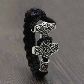 

Norse Viking Odin Face Thor Mjolnir Hammer Amuletceltic Rune Knot Bracelet Vantage Silver