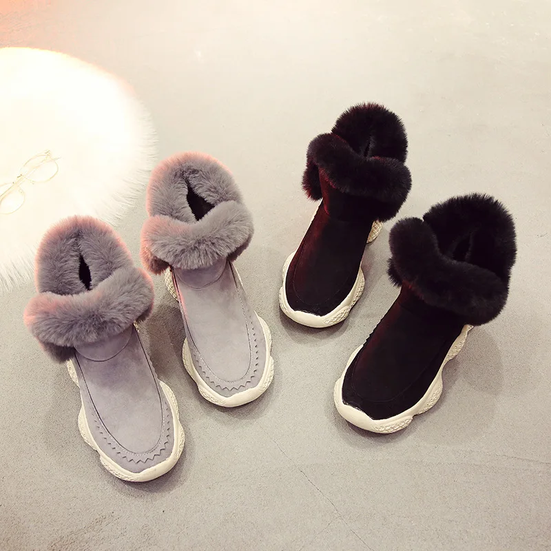 

2019 winter new style simple and simple solid color thick soles snow boots women trend comfortable plus velvet warm wild casual.