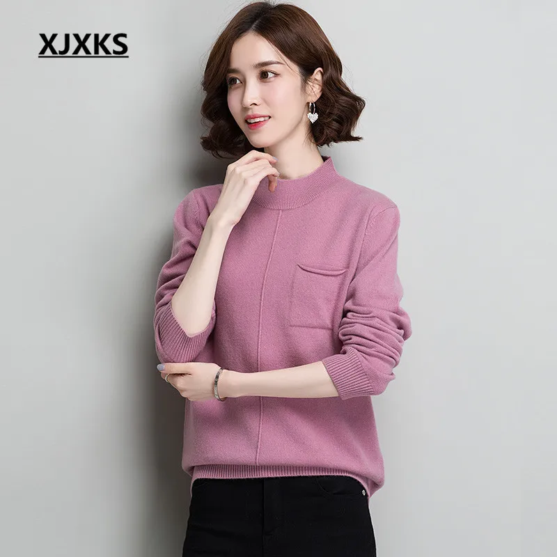 Xjxks Poche Chandail De Chaud kaki Taille 2019 Lâche Pu À Ciel Laine 100 Grande Mode Tricoter D'hiver Femmes Confortable Pull rose Femme Nouveau 7S7r0Yg