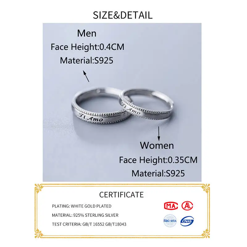 INZATT Настоящее серебро 925 проба минималистичное кольцо для пары для очаровательных женщин вечерние превосходные мужские ювелирные украшения геометрические аксессуары