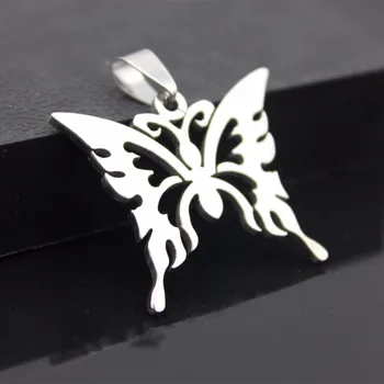 

Wholesale Stainless Steel Silver Color Butterfly Necklace For Women Choker Leather Chain Jewelery Animal Pendant Custom Necklace