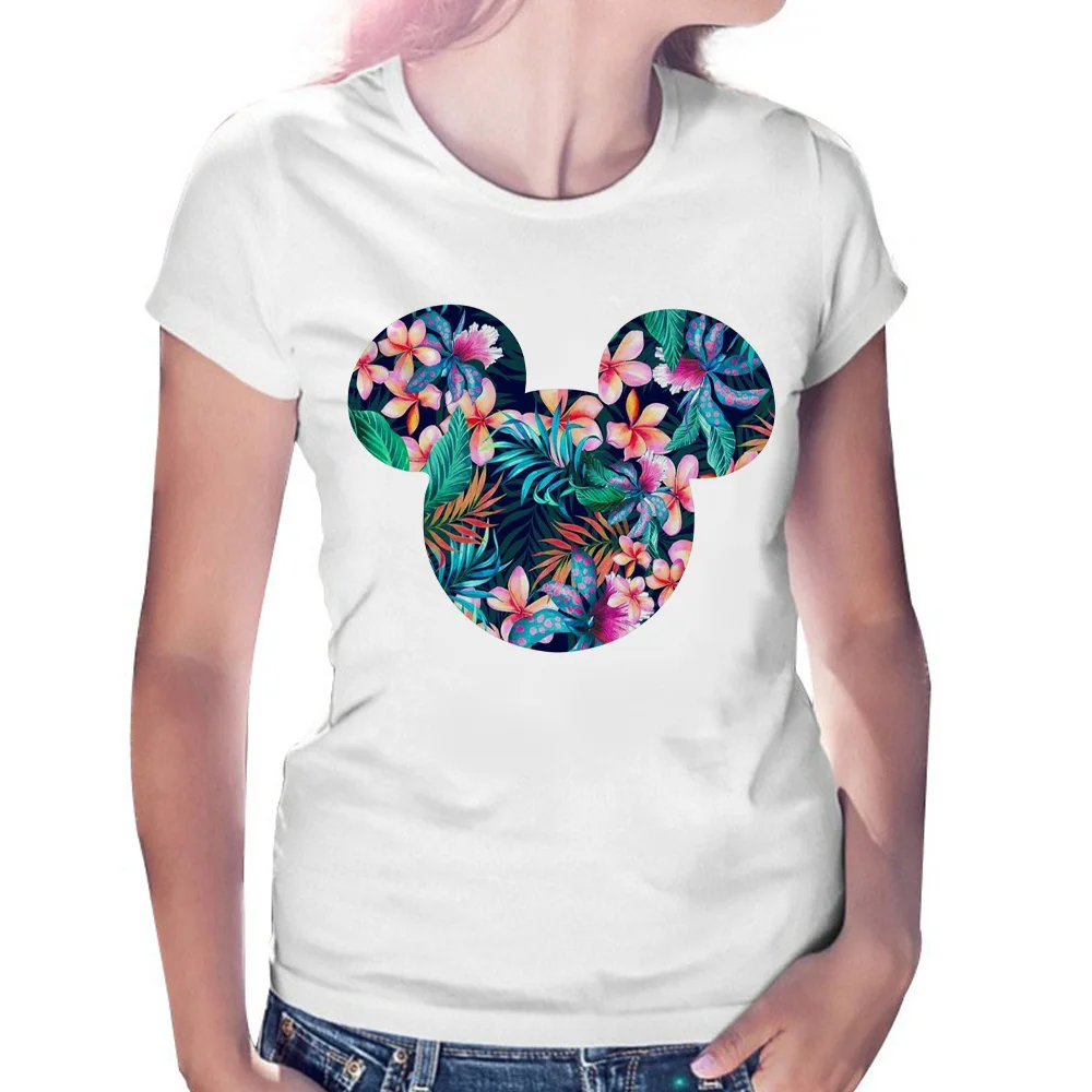 Camiseta Mujer футболка женские леопардовые футболки с мышью Kawaii цветы Мультфильм