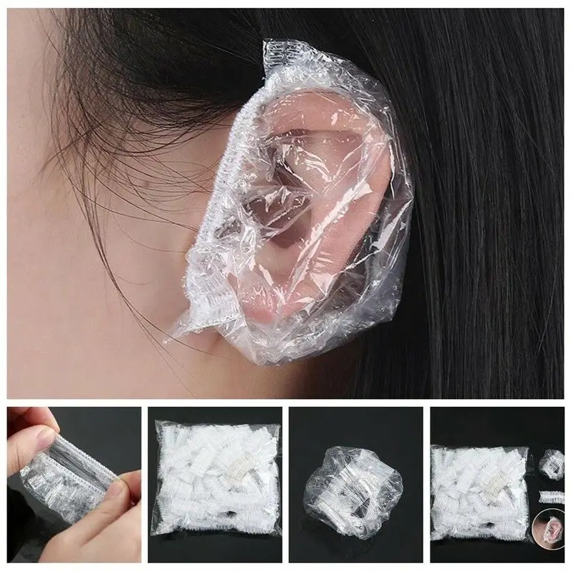 

100pcs Disposable Plastic Waterproof Ear Protector Cover Caps Salon Hairdressing Dye Shield Protection Shower Cap Tool