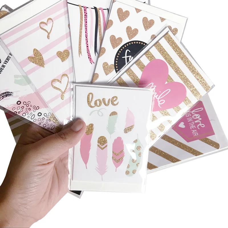 

12pcs/set Gold Powder Greeting Card for Holiday Season Christmas New Year Blessing Gift Message Card Postcards Thank You AQ121