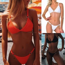 Женский купальник бикини бюстгалтер на лямках треугольные кальсоны сексуальный купальник пляжный купальный костюм пуш-ап с подкладкой Трендовое кольцо