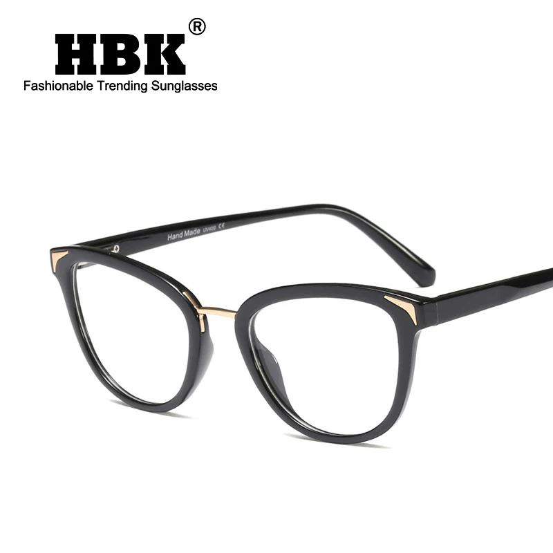 HBK роскошные солнцезащитные очки "кошачий глаз" оправы для очков Для мужчин Для женщин трендовая стильная женская оптический модные компьютерные очки для чтения UV400 - Цвет оправы: C1Black.Clear