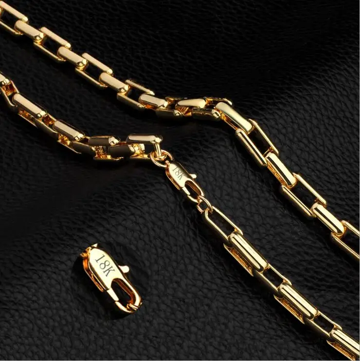 

MEEKCAT Men's Chain Necklace Gold Box Link Chain Necklace For Woman Male Jewelry 2019 Wholesale Dropshipping Gifts 9mm KGN376