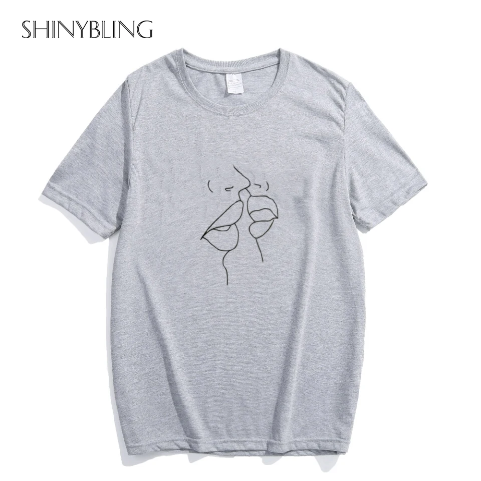Shinybling Women White O Neck Graphic Funny Cute Kiss Pattern T-Shirt 2018 Summer Tshirt Printed Short Sleeve Harajuku Tee Tops Tops