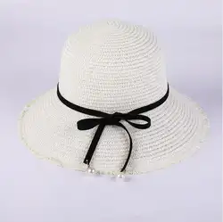 2018 соломенная шляпа с жемчугом для женщин женские летние морских соломенная шляпа свежий солнце шляпы пляжный отдых шляпа вводной для