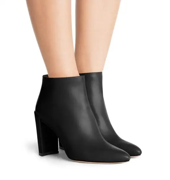 

Hot selling!Woman spring and autumn black/off white/blue solid pointed toe high heel ankle boots Ladies chunky heel shoes