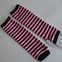 Naiveroo moda feminina senhora listrado cotovelo luvas mais quentes de malha longo luvas sem dedos cotovelo luvas acessórios de natal presente
