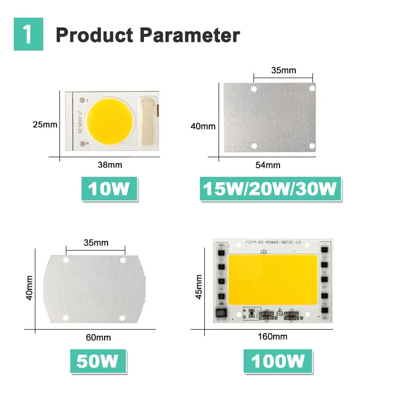 4 шт 220V 240V COB светодиодный светильник чип 10 Вт 15 Вт 20 Вт 30 Вт 50 Вт 100 Вт светодиодный чип лампа умная ИС(интеграционная схема Fit без драйвер для Светодиодный прожектор светильник Точечный светильник