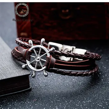 Bobo Cover Black Leather charm Bracelets Men couple hope Rudder bracelets bangles for Men women femme homme Fashion jewelry Gift
