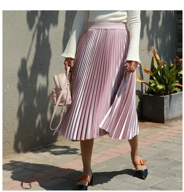 

2019 Spring New Arrival Vintage Long Skirts For Women Korean Style Elastic Waist Pleated Skirt 11 Colors Available Free Shipping