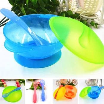

Baby Kids Child Suction Cup Bowls Slip Resistant Sucker Bowl With Spoon Cover