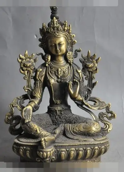 

S3885 8"tibet buddhism bronze green tara goddess kwanyin bodhisattva buddha god statue