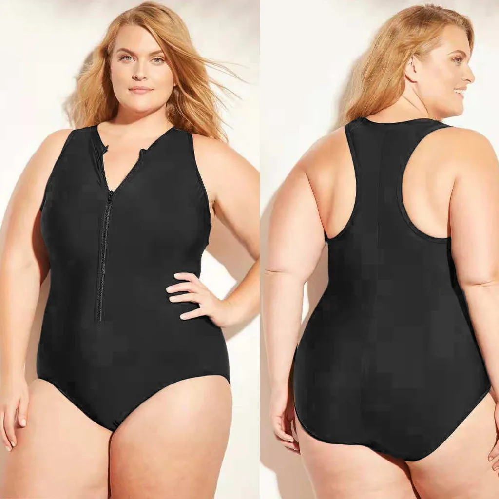 

Plus Size ISHOWTIENDA One Piece Swimsuit Casual Bikini V-Neck Push Up Swimwear Women Backless Beach Bathing Black XL-XXXXL