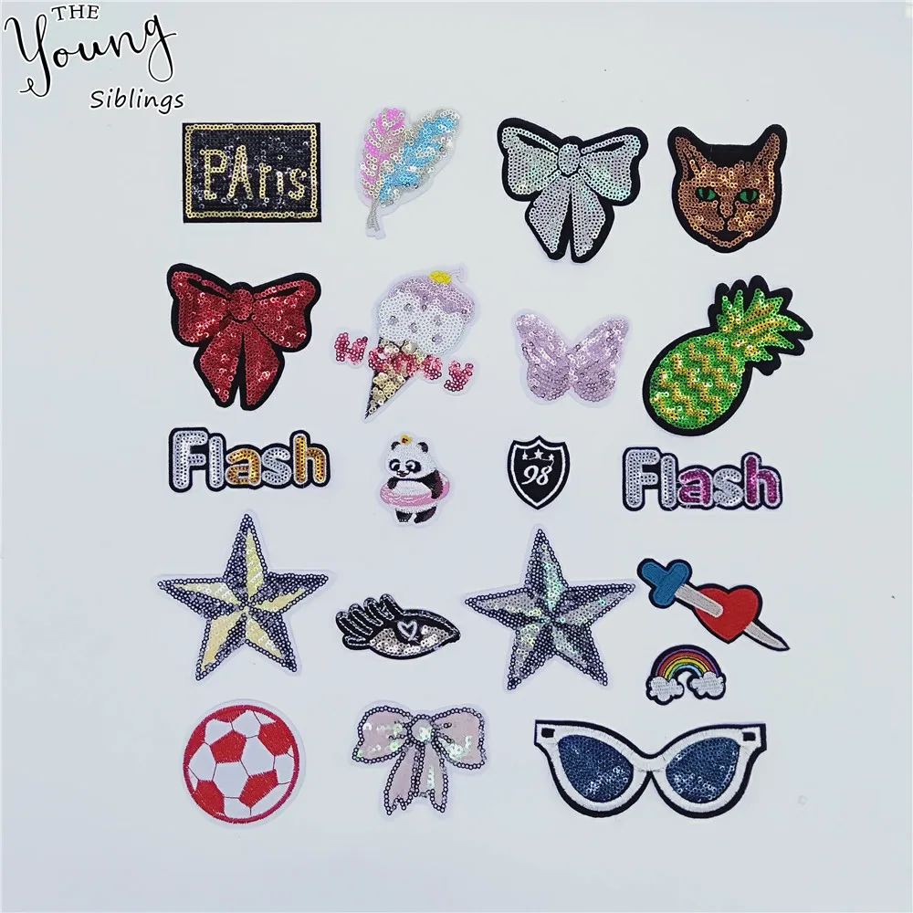 

New arrive Cartoon Embroidery patch Hot melt adhesive Patch Sequins DIY Iron on patch Badges Clothing Decorate Sewing Accessory