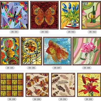 

Custom No glue electrostatic scrubs translucent church stained glass windows and doors wardrobe furniture foil stickers 49x49cm