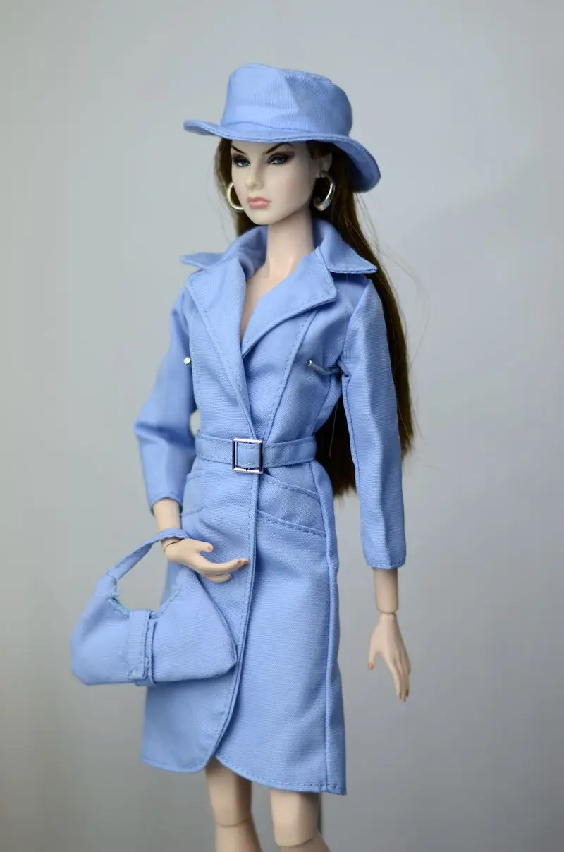 New Red Long trench Coat Hat Belt set Winter Wear Christmas Suit Outfit Clothes For 1/6 BJD Xinyi Barbie FR ST Doll Gift