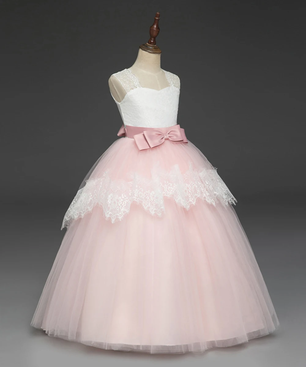 Кружевные платья принцессы с цветочным узором для девочек; коллекция года; пышные платья в пол с большим бантом для девочек; платья для первого причастия; Бальные платья для девочек