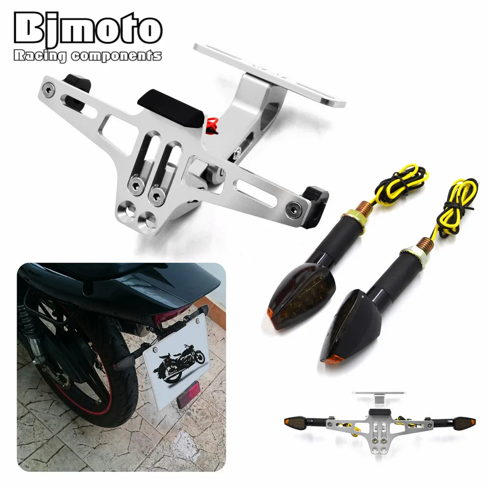 

Bjmoto Adjustable Motorcycle License Number Plate Frame Holder Bracket with LED Turn Signal Light For Most Sport Motorbikes