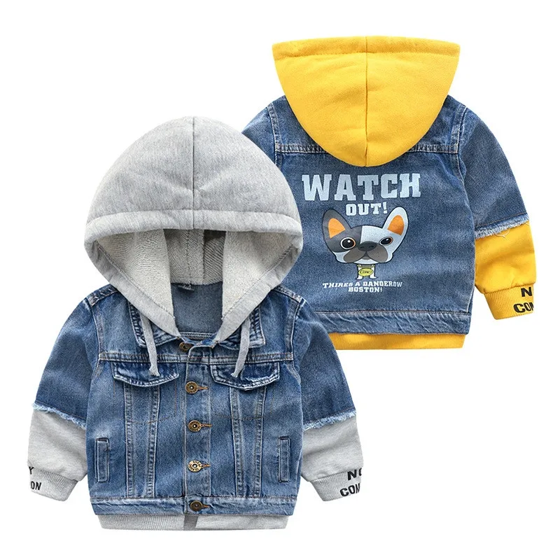

2019 Spring Jacket For Boys Autumn Hooded Kids Jeans Boy Coat Children Clothes Fashion Stitching Cowboy Baby Boy Denim Jackets