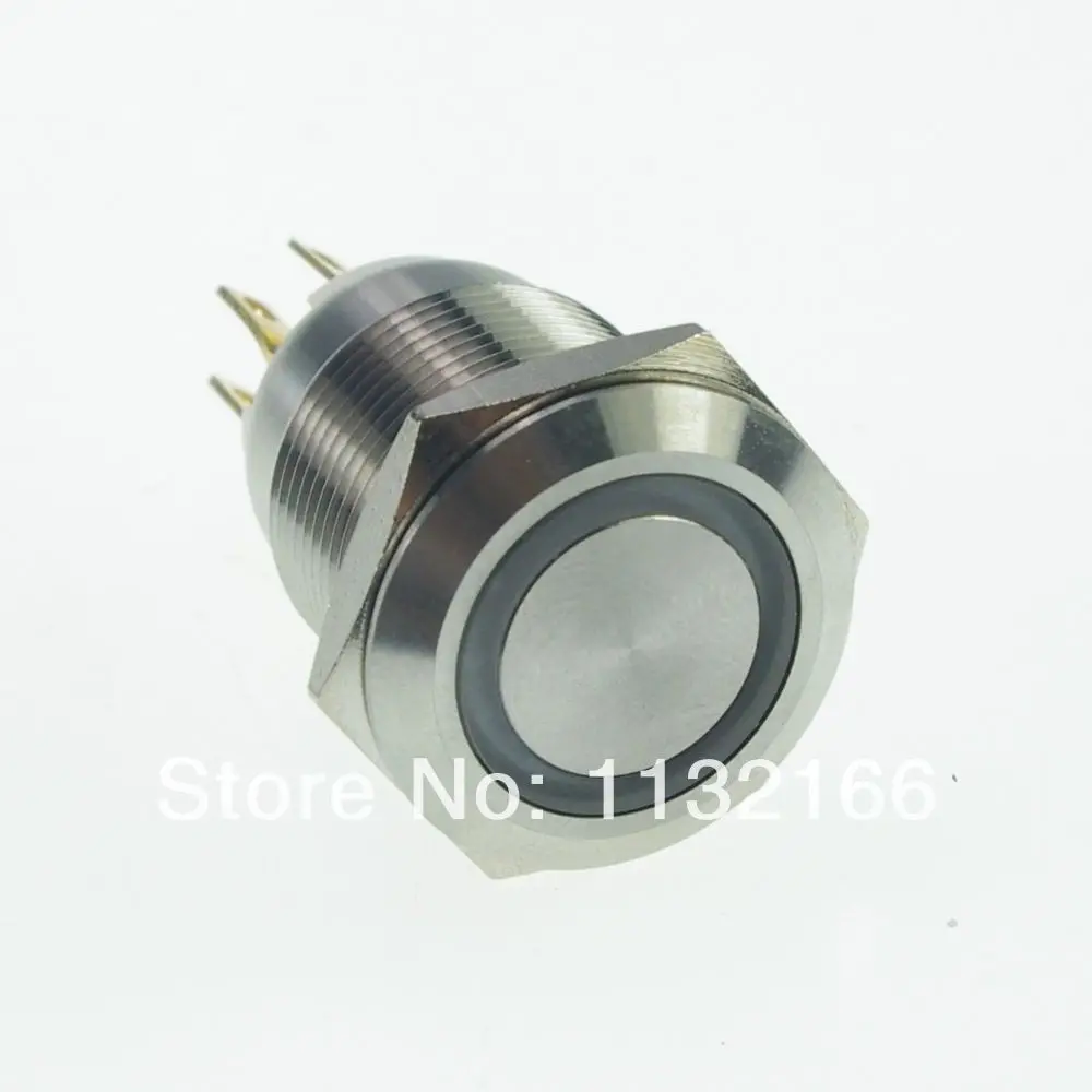

19mm LED Color White Stainless Steel Ring illuminated Momentary Push Button Switch 1NO 1NC Pin Terminal Waterproof