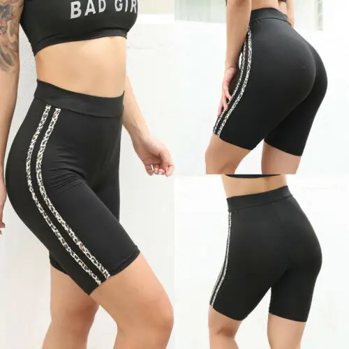 Fashion Nova Women's Quick Drying High-waist Bodycon Slim Side-leopard Shorts Lady Summer Running Fitness Gym Short S-L